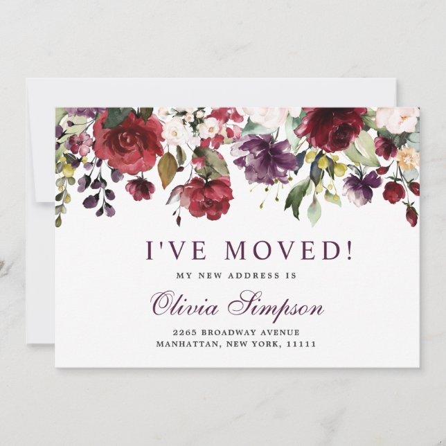 Cartes de Faire-part de déménagement Floral Bourgo (Devant)