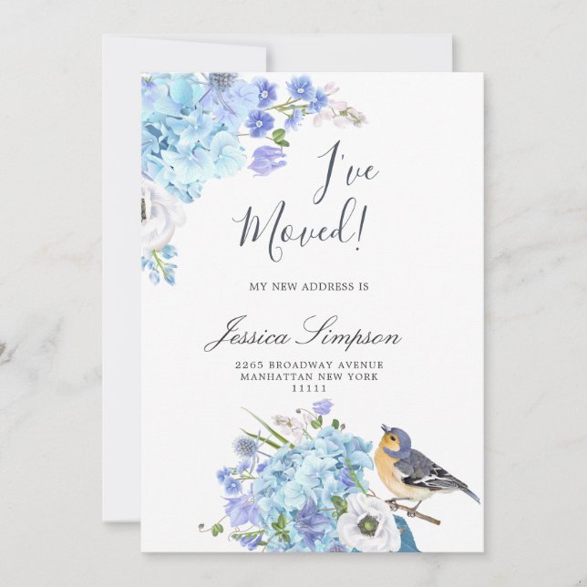 Cartes de Faire-part de déplacement Floral Blue Hy (Devant)