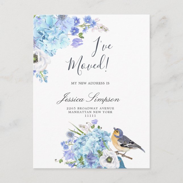 Cartes de Faire-part de déplacement Floral Blue Hy (Devant)