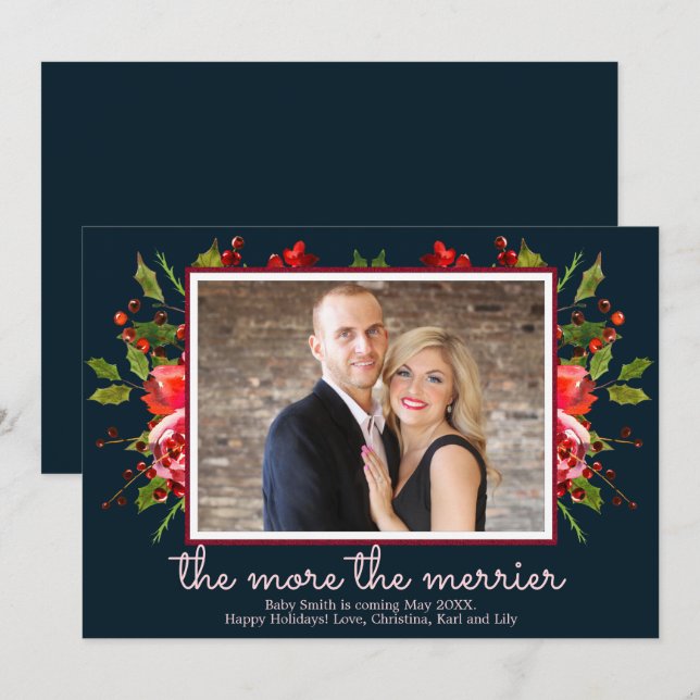 Cartes de Faire-part de grossesse de Noël Holly Ph (Devant / Derrière)