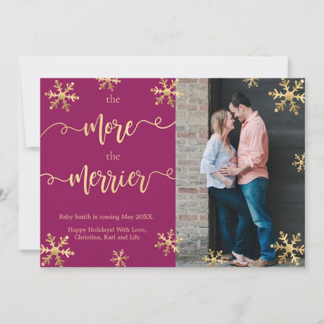 Cartes de Faire-part de grossesse de Noël Magenta (Devant)