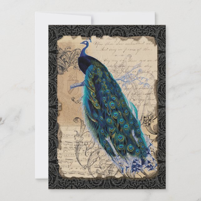 Cartes de faire-part de mariage "Ancien Paon" 5x7  (Devant)