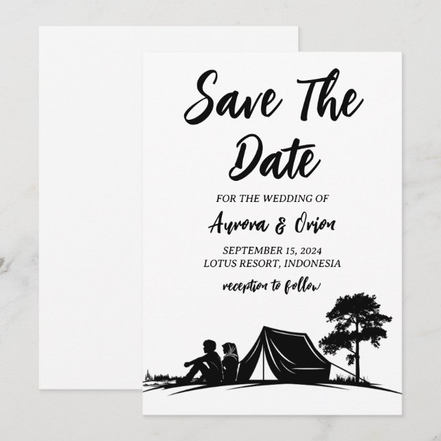 cartes de faire-part de mariage camping (Devant / Derrière)