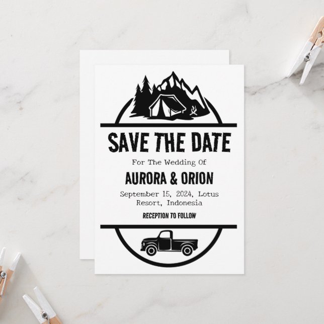 cartes de faire-part de mariage camping (Devant/Arrière en situation)