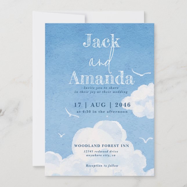 Cartes de Faire-part de mariage claires Blue Sky R (Devant)