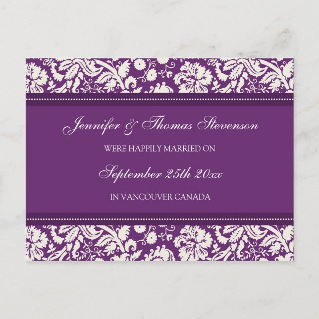 Cartes de faire-part de mariage plum damassé (Devant)