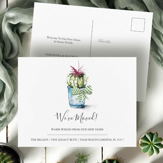 Cartes de Faire-part mobiles Aquarelle Cactus (Moving announcement cards watercolor cactus art by Victoria Grigaliunas Do Tell A Belle)