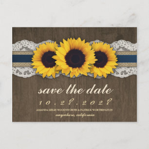 Cartes de faire-part Sunflower Rustic Blue Burlap
