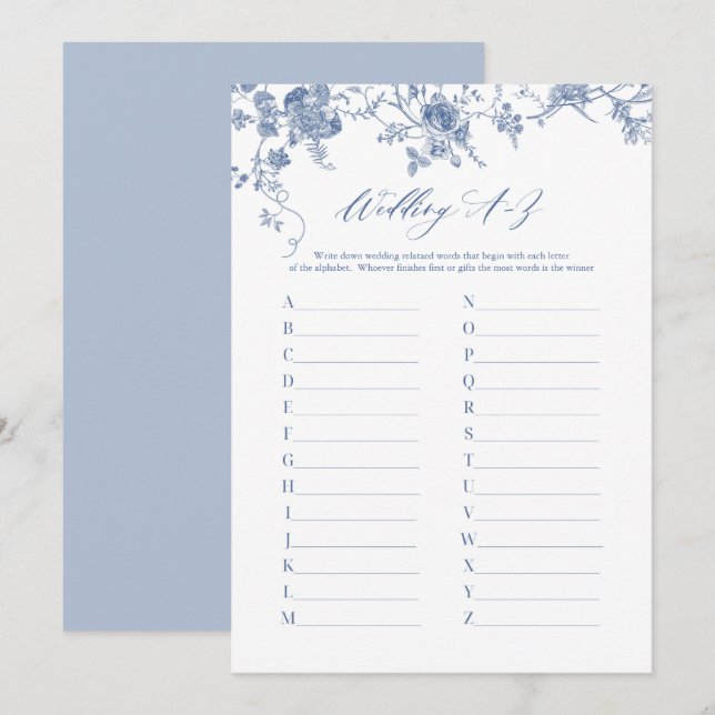 Cartes de Fête des mariées Alphabet Mariage bleu A (Devant / Derrière)