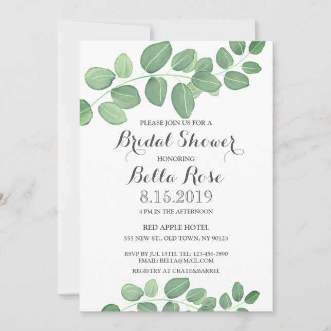 Cartes de Fête des mariées Elegant Green Eucalyptu (Devant)