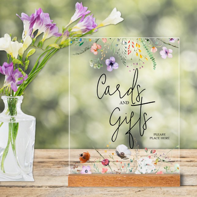 Cartes de Fête des mariées et cadeaux fleur sauvag (Wildflowers bridal shower Cards and Gifts tabletop acrylic sign)