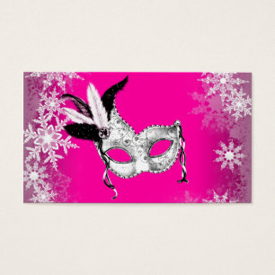 Cartes de fête masquée flocon de neige rose vif