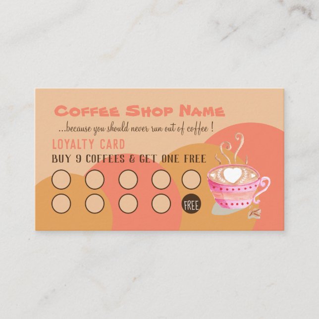 Cartes de fidélité à la pêche au café (Devant)