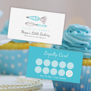 Cartes de fidélité de boulangerie bleues aquarelle