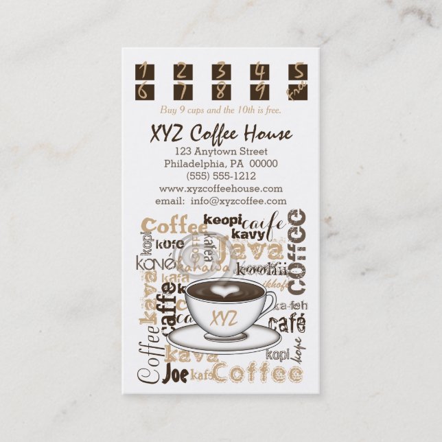 Cartes de fidélité du poinçon | de café (Devant)