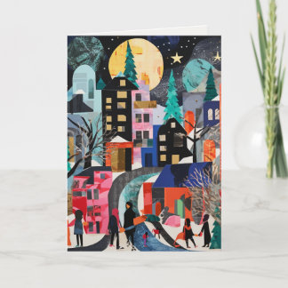 Cartes de fin de année avec scène de village Abstr