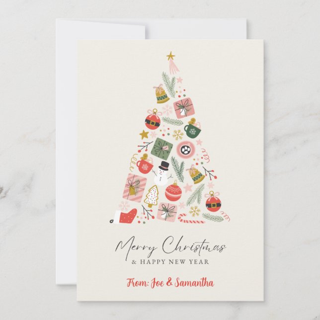 Cartes de fin de année d'arbre de Noël moderne - T (Devant)