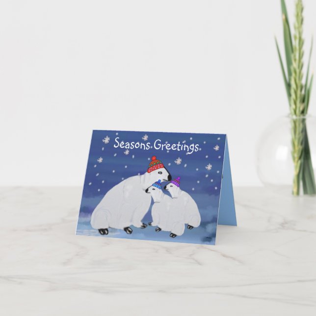 Cartes de fin de année d'hiver des ours polaires (Devant)