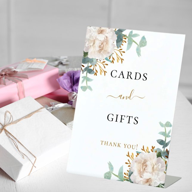 Cartes de fleurs d'eucalyptus blanc cadeaux signe (Créateur téléchargé)