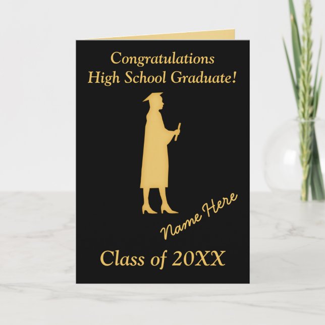 Cartes de Graduation Fille Personnalisées, Noir et (Devant)