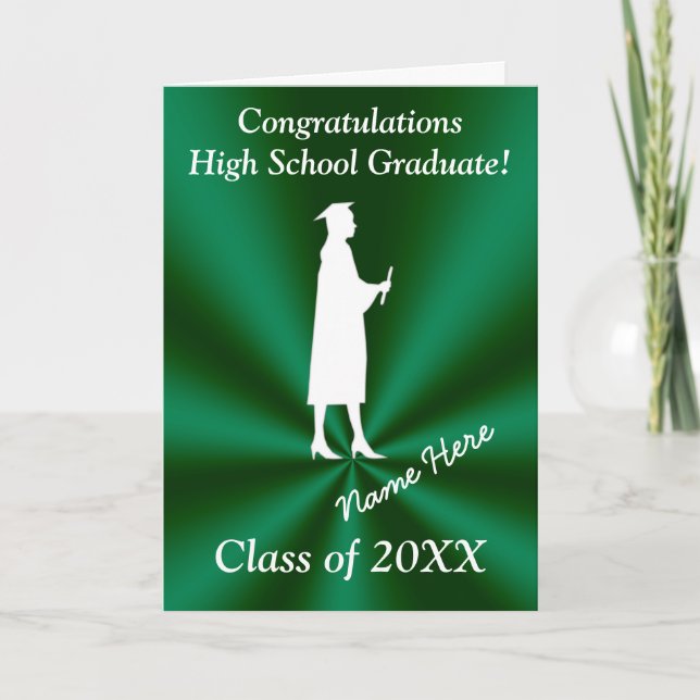 Cartes de graduation personnalisables Green et Whi (Devant)