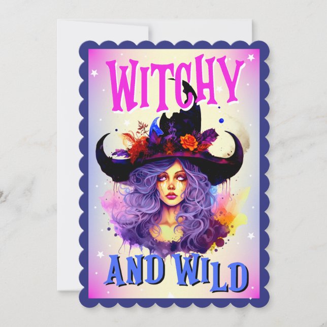 Cartes de Halloween rétro mignonnes de sorcière vi (Devant)
