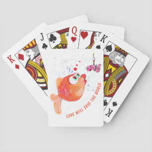 Cartes de jeu amusantes avec Happy Fish and Worm