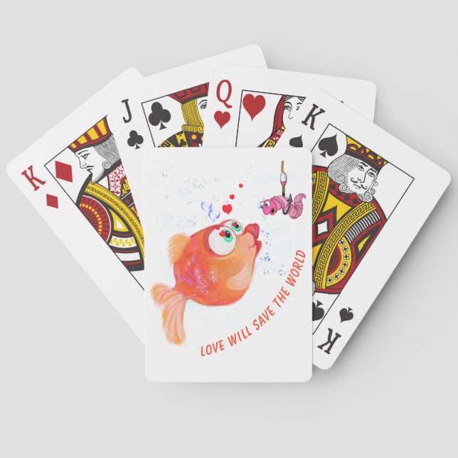 Cartes de jeu amusantes avec Happy Fish and Worm (dos)