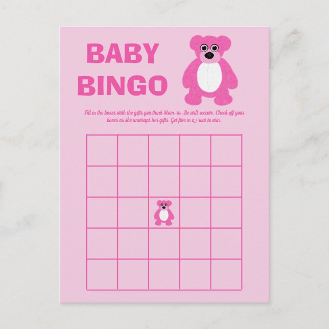 Cartes de jeu Baby shower Bingo Pink Teddy (Devant)