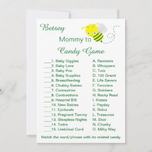 Cartes de jeu de candy pour baby shower amusant