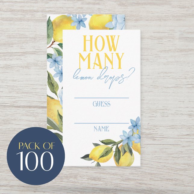 Cartes de jeu de devinette Combien de gouttes de c (100 How Many Lemon Drops Game Guess Cards. For Main Squeeze bridal shower / Little Lemon baby shower)