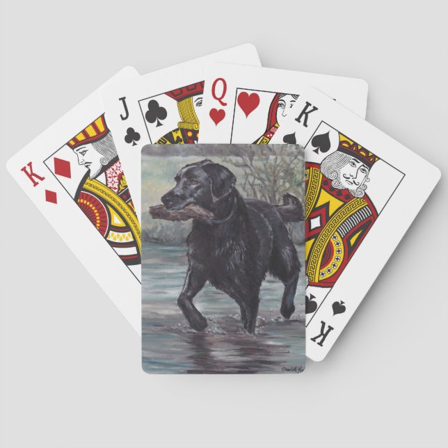 Cartes de jeu noires d'art de chien de labrador (dos)