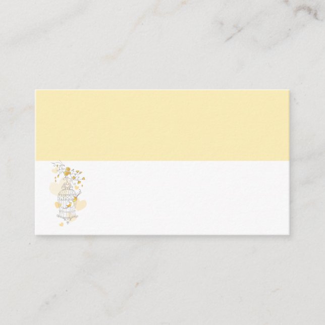 Cartes de lieu blanc jaune cage d'oiseau mariage (Devant)