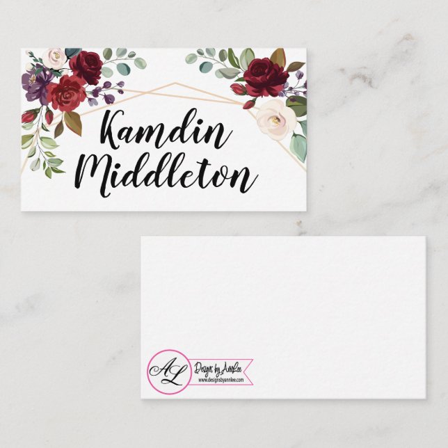 Cartes de lieu personnalisées Roses blanches Géomé (Devant / Derrière)