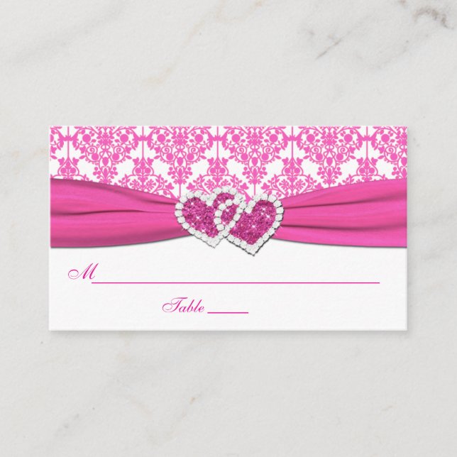 Cartes de lieu rose et blanc Damas (Devant)