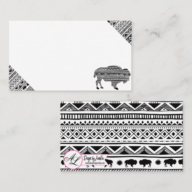 Cartes de lieu vierges Boho Buffalo Motif tribal B (Devant / Derrière)