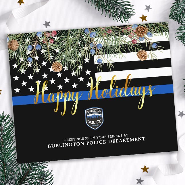 Cartes de ligne bleu mince de Noël de la police bu (Créateur téléchargé)