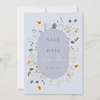 Cartes de mariage à motif de fleurs sauvages bleu 