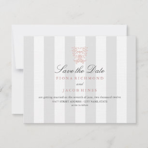Cartes de mariage à rayures grises et damassé pêch