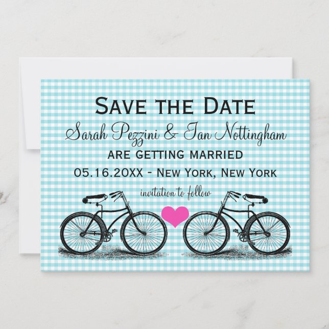 Cartes de mariage à vélo vintage pour annoncer la  (Devant)