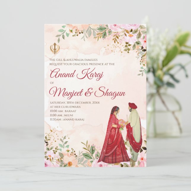 Cartes de mariage Anand Karaj et invitations Sikh (Debout devant)