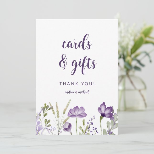 Cartes de Mariage & Cadeaux Signer Purple Floral C (Debout devant)