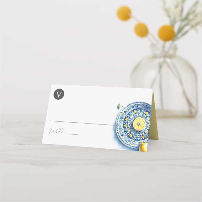 Cartes de mariage Citrons Jaune et Bleu (Devant)