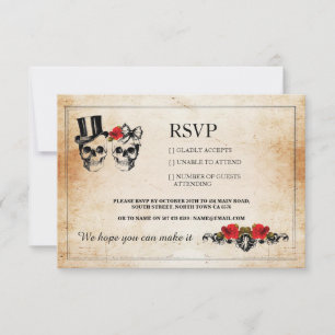 Cartes de mariage crânes RSVP Roses Rustiques