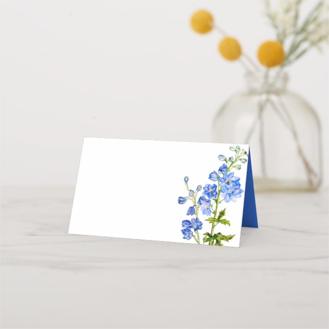 Cartes de mariage de Delphinium peintes en bleu (Devant)