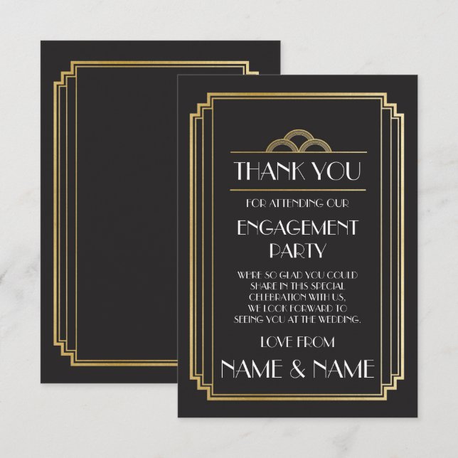 Cartes de mariage de fiançailles Merci Art Déco (Devant / Derrière)