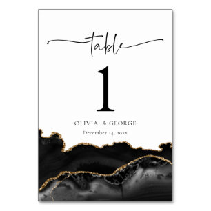 Cartes de Mariage de table de l'Agate Noir et Or