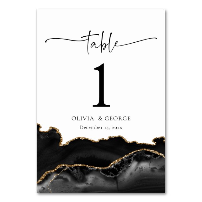 Cartes de Mariage de table de l'Agate Noir et Or (Par défaut)
