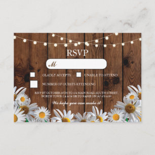 Cartes de mariage en bois rustique avec fleurs de