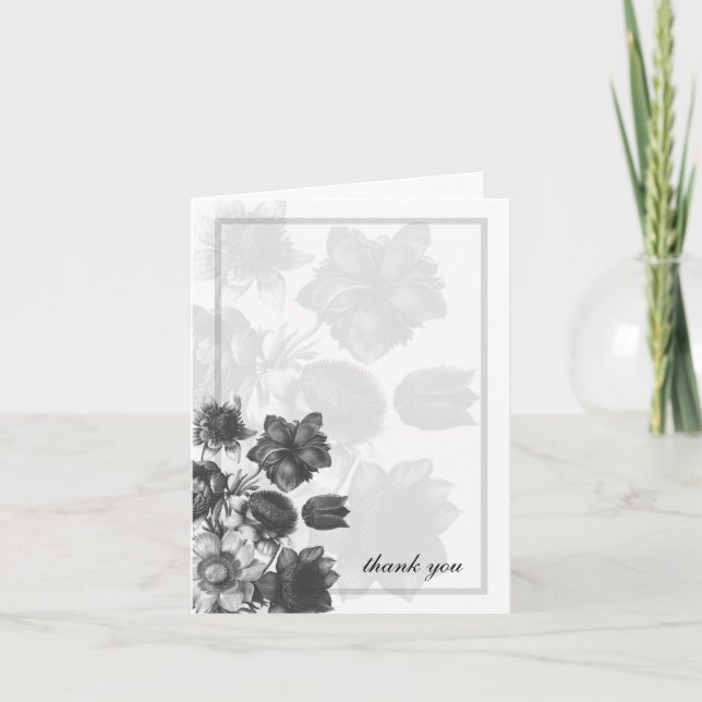 Cartes de mariage Fleur Élégante Grise (Devant)